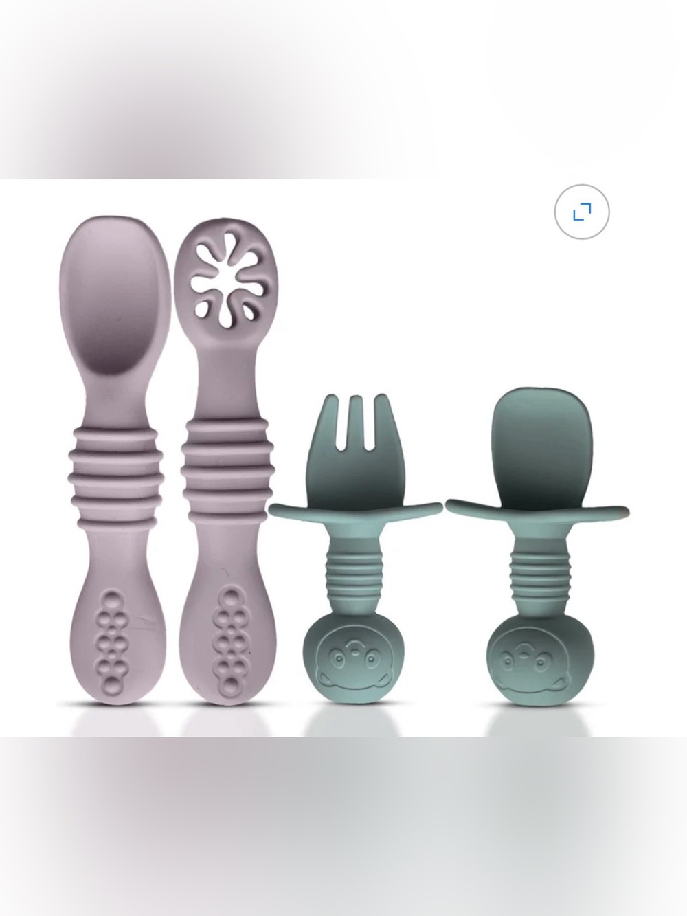 HippoBaby 4pc Silicone Baby Utensils Set, Spoons & Fork for 6-12 Months, Toddler